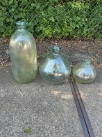 3 grote groen glazen vazen aangeboden., Tuin en Terras, Ophalen, Zo goed als nieuw