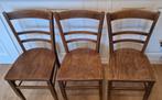 3 Houten Eetkamerstoelen met bewerkte zitting, Huis en Inrichting, Stoelen, Ophalen, Gebruikt, Vintage, Hout