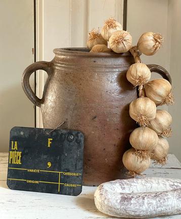 Brocante oude grespot / gres pot met oortjes  beschikbaar voor biedingen