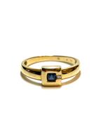 18k gouden ring met een saffier en diamant, -, Ophalen of Verzenden, Dame, Goud