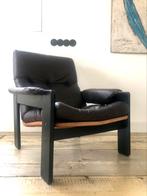 Vintage scandinavisch design fauteuil donkerbruin leer, Huis en Inrichting, Fauteuils, Ophalen, Gebruikt, Leer, 75 tot 100 cm