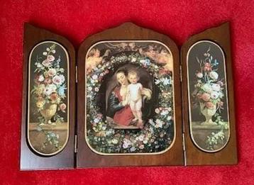 Vintage Houten Drieluik - Porseleinen borden - Nalatenschap beschikbaar voor biedingen