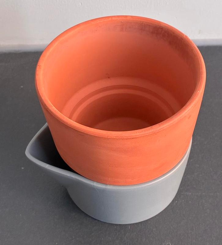 3 zelfwaterende design keramiek bloempot of -/kruidenpot, Tuin en Terras, Bloempotten, Gebruikt, Aardewerk, Binnen, Minder dan 40 cm