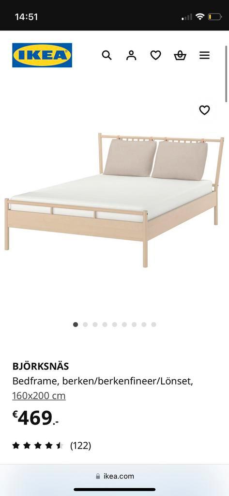 Bedframe 160 x 200 IKEA BJÖRKSNÄS + Lönset lattenbodem, Huis en Inrichting, Slaapkamer | Bedden, Zo goed als nieuw, Tweepersoons