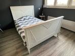 Bed brocante vintage hout wit 130 x 200 cm, Huis en Inrichting, Slaapkamer | Bedden, Gebruikt, Eenpersoons, 140 cm, Wit