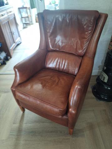 Oorfauteuil kastanjebruin rundleer Bendic beschikbaar voor biedingen