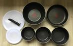 Trafel Tefal pannenset met anti aanbak laag en 2 spatdeksels, Ophalen of Verzenden, Gebruikt