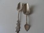 2 Antiek zilveren suikerschepjes, gekeurd, Verzenden, Zilver