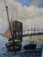 schilderij met bootjes, Antiek en Kunst, Kunst | Schilderijen | Klassiek, Ophalen of Verzenden