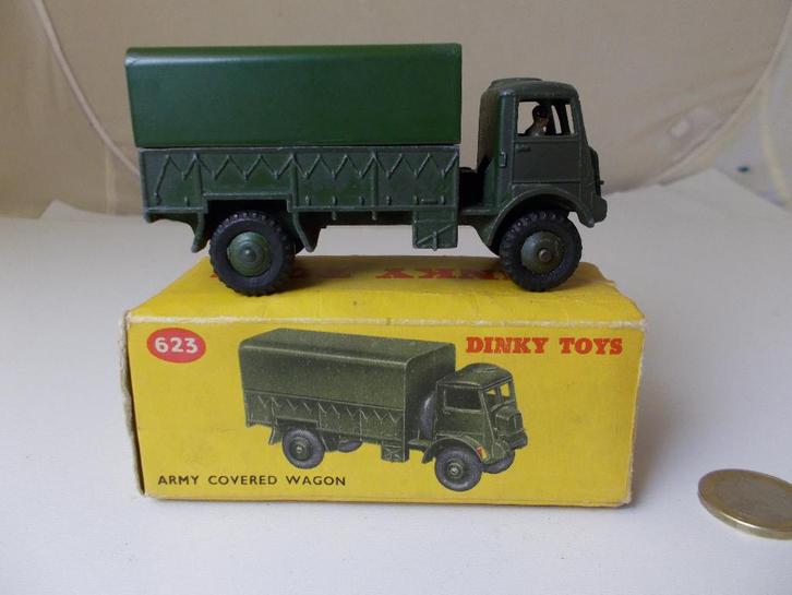 1955 Dinky Toys 623 ARMY COVERED WAGON + ORIG. DOOSJE! (-L-), Hobby en Vrije tijd, Modelauto's | 1:43, Zo goed als nieuw, Bus of Vrachtwagen