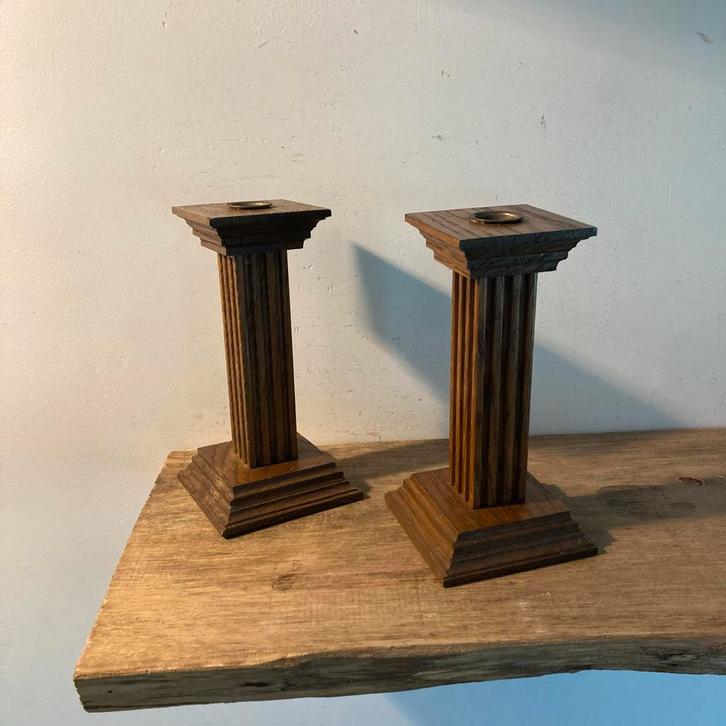 Vintage Houten Kandelaars Meubelfabriek Oosterwijk, Antiek en Kunst, Curiosa en Brocante, Ophalen of Verzenden
