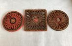 3x Vintage rieten / raffia pannen onderzetters, Ophalen of Verzenden, Huis en Inrichting