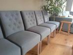 6 antracietgrijze eetkamerstoelen met houten poten, Huis en Inrichting, Ophalen, Gebruikt, Stof, Vijf, Zes of meer stoelen