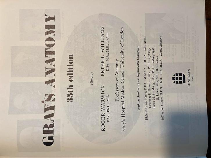 Gray's Anatomy 35e editie (1973), Boeken, Studieboeken en Cursussen, Zo goed als nieuw, WO, Beta, Ophalen of Verzenden