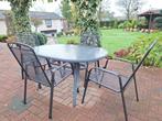 Tuintafel met glasplaat, Tuin en Terras, Tuintafels, Ophalen, Gebruikt, Ovaal, Aluminium