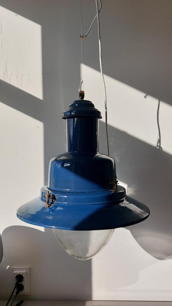 Vintage Ucello Scheepslamp - Blauw, Gebruikt, Vintage, Ophalen of Verzenden, Glas