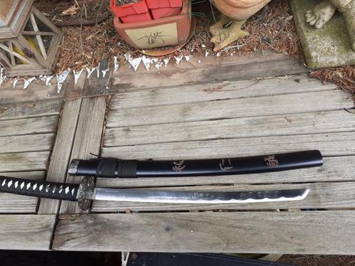 Wakizashi/Korte Katana Gegraveerde Schede fr Gevlochten Heft, Verzamelen, Militaria | Algemeen, Overige soorten, Zwaard of Sabel