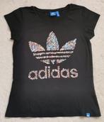 Adidas t-shirt zwart met diverse kleuren en glitters m 38 40, Adidas, Zwart, Zo goed als nieuw, Korte mouw