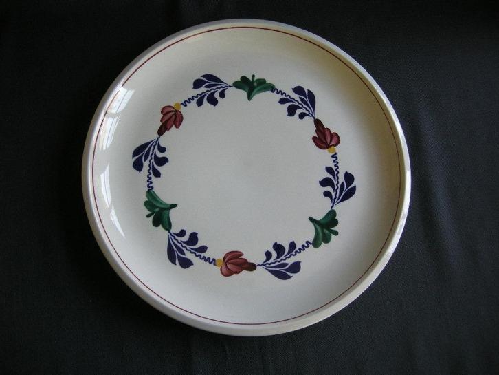 Boch Boerenbont, gebakschaal + gebaksbordjes, Huis en Inrichting, Keuken | Servies, Zo goed als nieuw, Bord(en), Boerenbont, Aardewerk