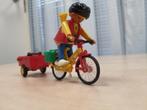 Vintage PLAYMOBIL fietser met fiets en fietskar, Ophalen of Verzenden, Los playmobil, Zo goed als nieuw