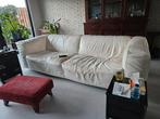 Witte lederen zitbank, Huis en Inrichting, Ophalen, Gebruikt, Driepersoons, 75 tot 100 cm