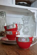 Pip Studio 3 x cappuccino kop en schotel , rood, Nieuw, Ophalen of Verzenden, Overige stijlen, Kop(pen) en/of Schotel(s)