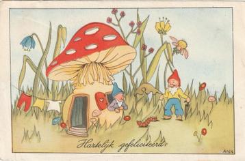 KABOUTER PADDESTOEL TEKN ANK UIT 1958 MOOIE OUDE KAART KH827 beschikbaar voor biedingen