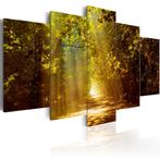 52 Zonlicht Bos Natuur 5 Luik Canvas Schilderij 200x100cm, Ophalen of Verzenden