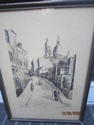 Parijs, Mooie Zw. Krijttek/Litho Weg naar Sacre Coeur.  beschikbaar voor biedingen