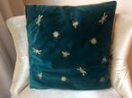 Donkergroen kussen met goud, fluweel, Ophalen of Verzenden, Zo goed als nieuw, Groen, Vierkant