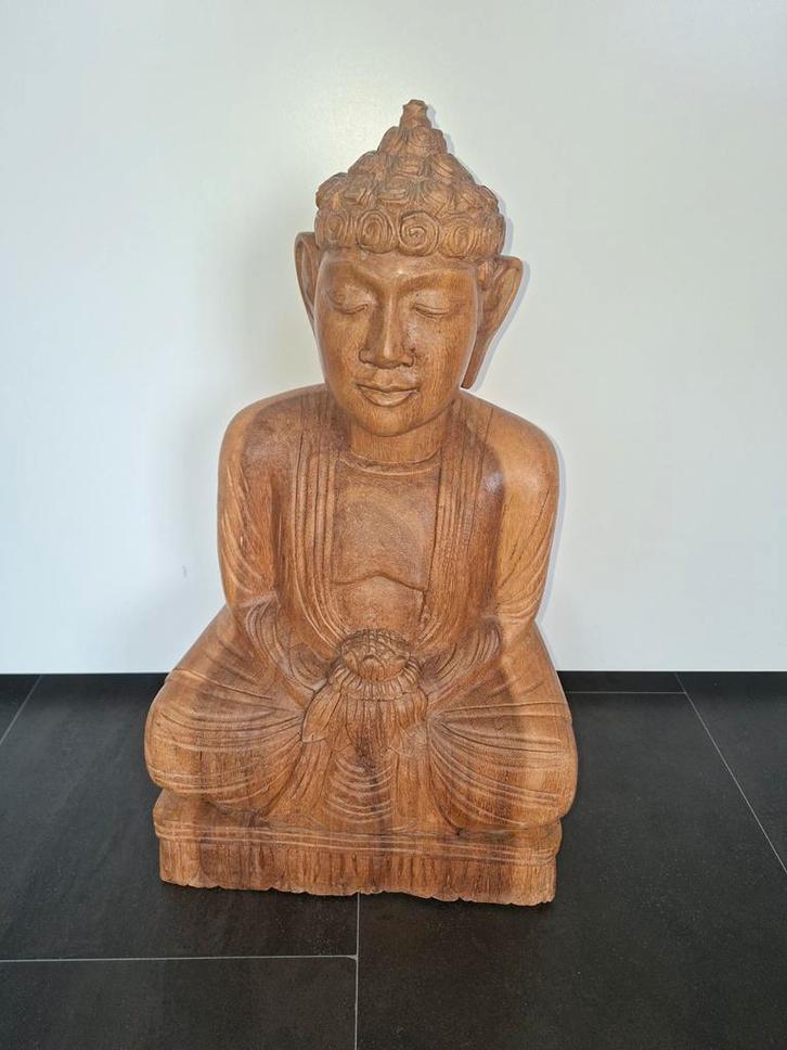 Houten Boeddhabeeld - Meditatie en Rust, Antiek en Kunst, Kunst | Beelden en Houtsnijwerken, Ophalen of Verzenden