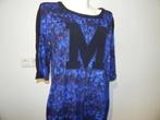 Marccain jurk kobalt zwart gevlamd M voorkant glans stikselM, Maat 38/40 (M), Zo goed als nieuw, Knielengte, Marccain