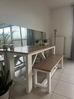 Zeer unieke op maat gemaakte en hippe eettafel met bankje, Huis en Inrichting, Tafels | Eettafels, Ophalen, 200 cm of meer, 50 tot 100 cm