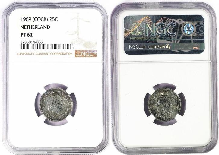 25 Cents 1969 - Proof – NGC PF 62 - Zeldzaam, Postzegels en Munten, Munten | Nederland, Losse munt, 25 cent, Koningin Juliana