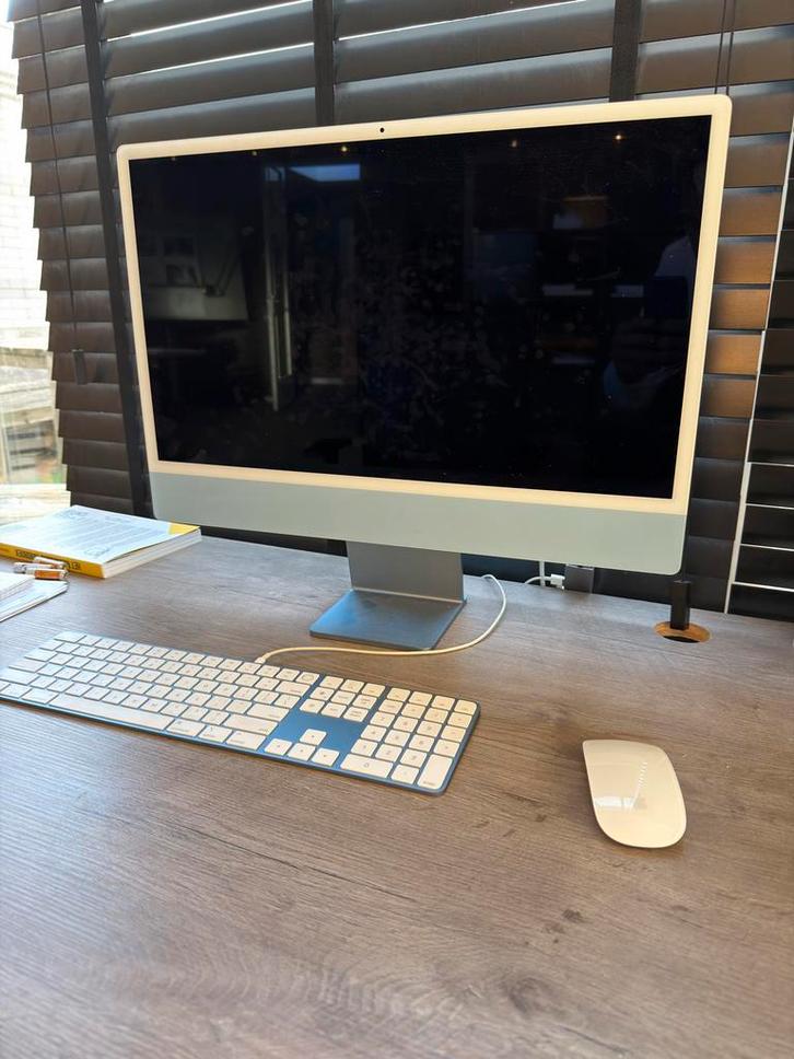 iMac 24" M1 Blauw ZGAN 8GB/128GB met doos Ethernet 4 USB, Computers en Software, Desktop Pc's, Zo goed als nieuw, SSD, Ophalen of Verzenden