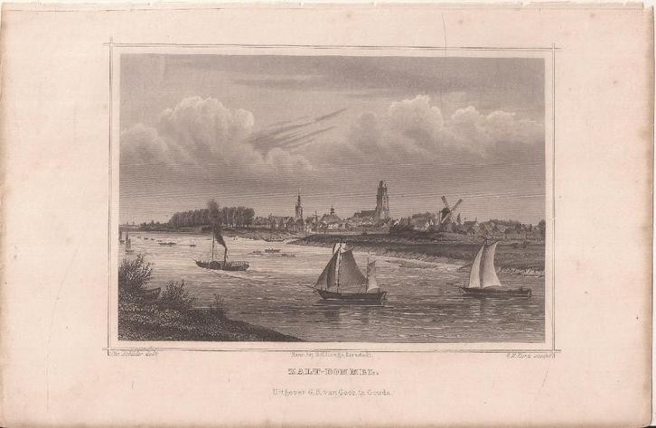 Zaltbommel Staalgravure 1858 Terwen, Antiek en Kunst, Kunst | Etsen en Gravures, Ophalen of Verzenden