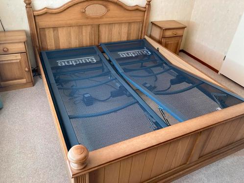 Tweepersoons eiken ledikant met verstelbare auping spiralen, Huis en Inrichting, Slaapkamer | Bedden, Zo goed als nieuw, Tweepersoons