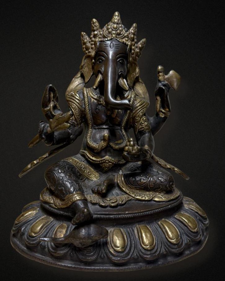 Oude vuurvergulde bronzen Ganesha, Huis en Inrichting, Woonaccessoires | Boeddhabeelden, Gebruikt, Ophalen of Verzenden