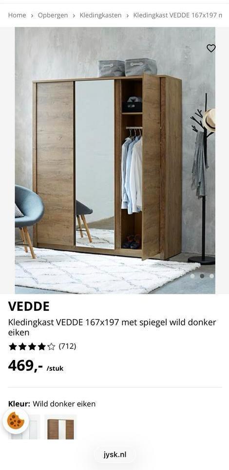 JYSK VEDDE 3deurs kledingkast met spiegel, Huis en Inrichting, Kasten | Kledingkasten, Gebruikt, 150 tot 200 cm, 50 tot 75 cm