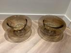 Te koop 2 stuks retro bruin glazen windlichten, Overige materialen, Nieuw, Ophalen of Verzenden, Kandelaar