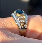 Exclusieve 18K gouden ring saffier en 42 diamanten 1.60ct!, 18 tot 19, Ophalen of Verzenden, Dame of Heer, Met edelsteen