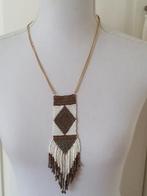 I Am bruin witte glaskraaltjes indianen ketting, Overige materialen, Verstelbaar, Nieuw, Ophalen of Verzenden