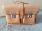 Vintage Leren Schooltas Jaren 70., Gebruikt, Beige, Leer, Ophalen
