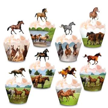 8 paarden cupcake wrappers en 8 cupcake toppers beschikbaar voor biedingen