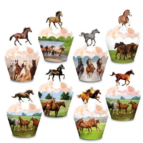 8 paarden cupcake wrappers en 8 cupcake toppers, Dieren en Toebehoren, Paarden en Pony's | Overige Paardenspullen, Nieuw, Overige soorten