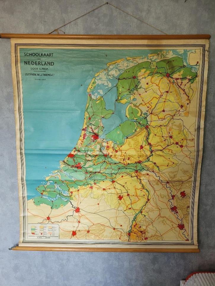 schoolkaart Nederland, Antiek en Kunst, Antiek | Schoolplaten, Aardrijkskunde, Ophalen