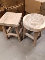 Teakhouten white wash krukken rond of vierkant vintage nieuw, Ophalen of Verzenden, Nieuw, Hout