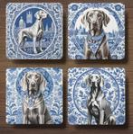 Weimaraner Delfts Blauw onderzetters met houder, Ophalen of Verzenden, Nieuw, Glas of Kopje