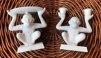 Twee witte kaarsenhouders / kandelaars in vorm van een aap, Huis en Inrichting, Woonaccessoires | Kandelaars en Kaarsen, Ophalen of Verzenden