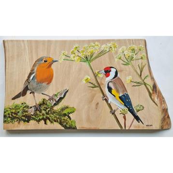 Schilderij roodborstje putter op hout voor huis of tuin beschikbaar voor biedingen